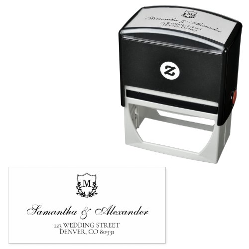 Elegant Black  White Crest Self_inking Stamp
