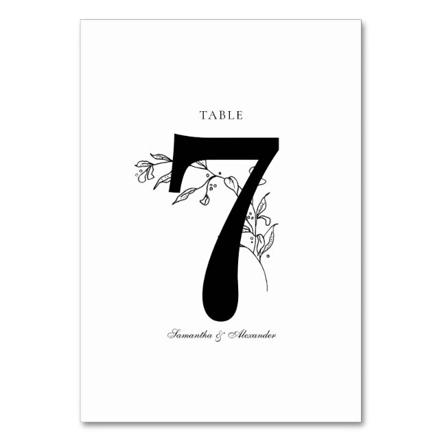 Elegant Black & White Crest Table Number (Front)