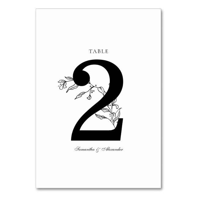Elegant Black & White Crest Table Number (Front)