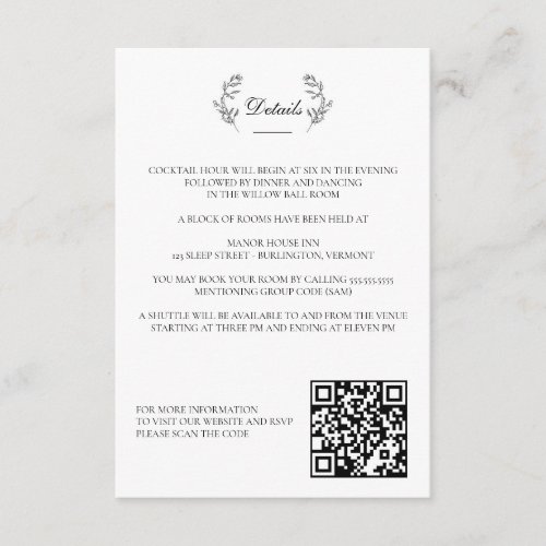 Elegant Black  White Crest Wedding Enclosure Card