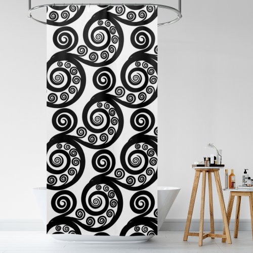 Elegant Black  White Curly Swirls Shower Curtain