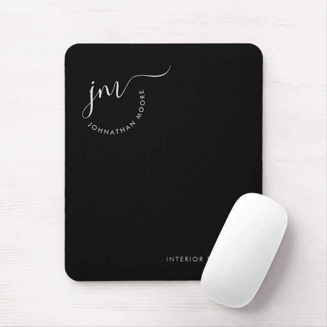 Elegant Black White Curvature Signature Monogram Mouse Pad (With Mouse)