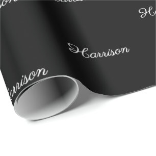 Elegant black white custom classic script name wrapping paper