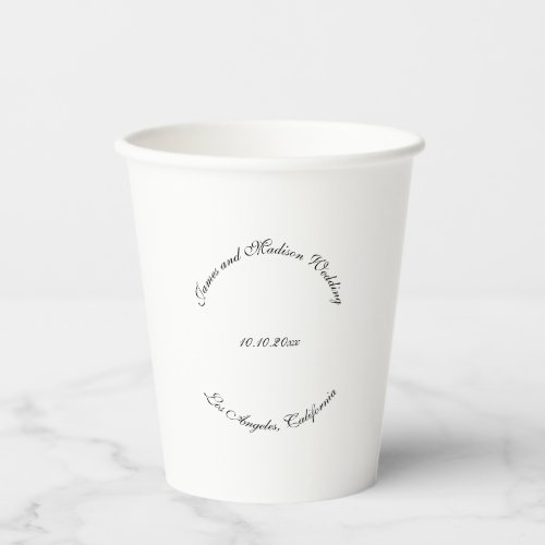 Elegant black white custom curved script wedding paper cups