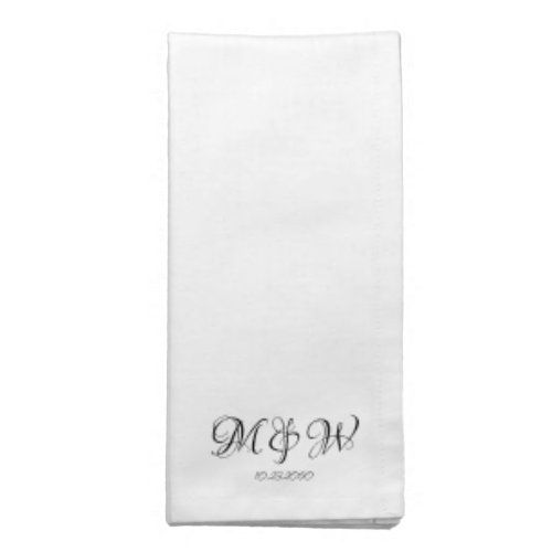 Elegant black white custom monogram  date chic cloth napkin