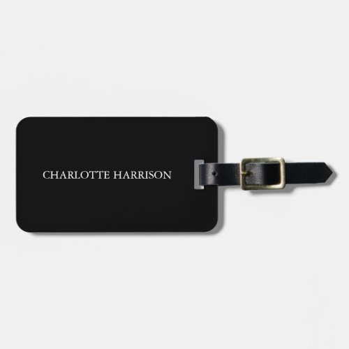 Elegant black white custom monogram initials name luggage tag