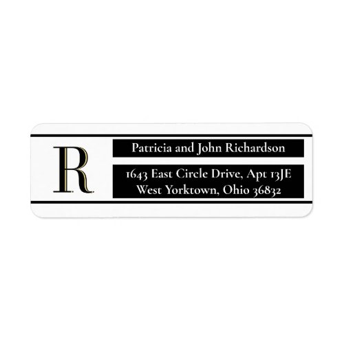 Elegant Black White Custom Monogram Return Address Label