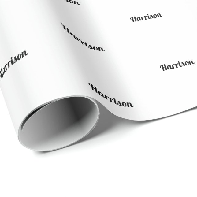 Elegant black & white custom name text birthday wrapping paper (Roll Corner)