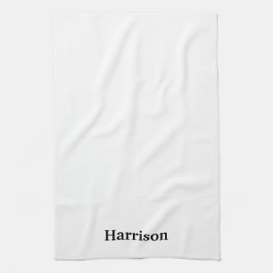 Elegant black white custom name text monogram kitchen towel