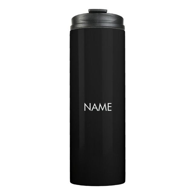 Elegant black white custom name text monogram thermal tumbler (Front)