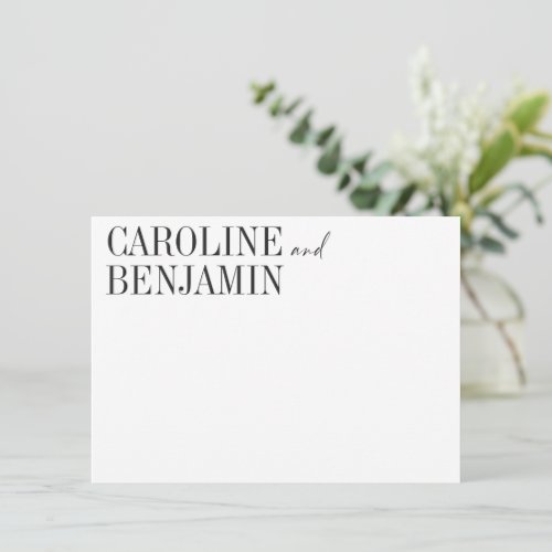 Elegant Black White Custom Name Wedding Stationery Note Card