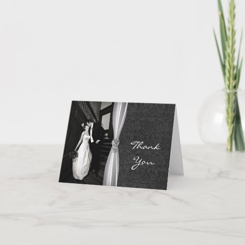 Elegant Black  White Custom Photo Thank You Card