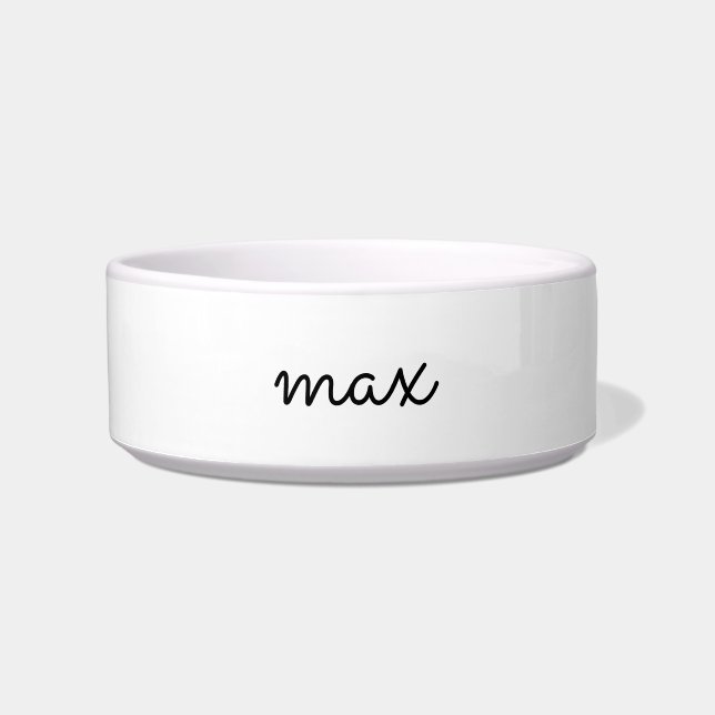 Elegant black white custom script name dog cat bowl (Front)