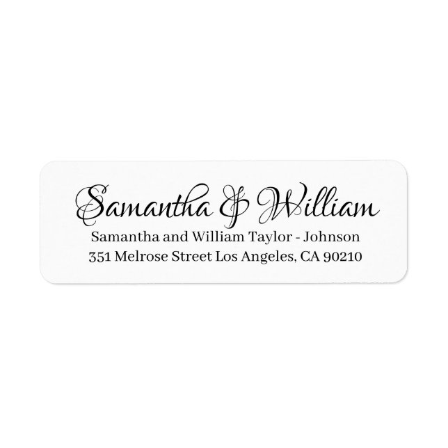 Elegant black white custom script names wedding label (Front)