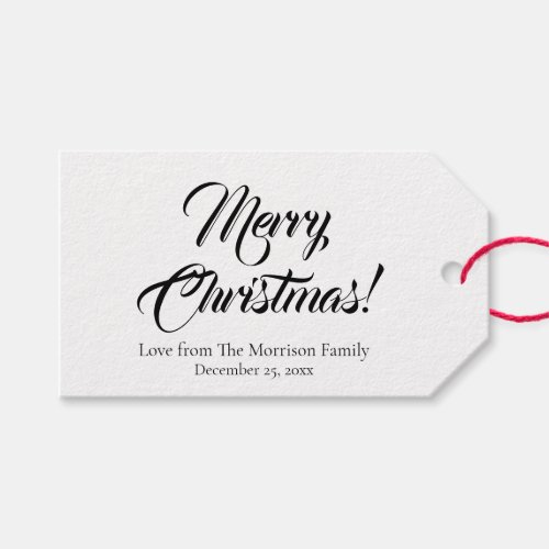 Elegant black white custom script text Christmas  Gift Tags