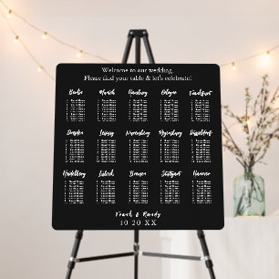 Elegant Black White Custom Wedding Table Names Foam Board