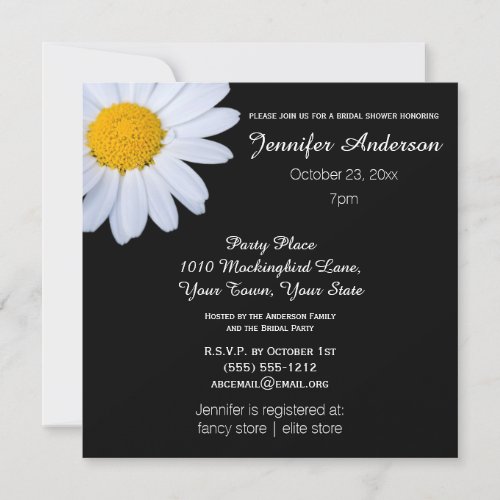 Elegant Black White Daisy Theme Bridal Shower Invitation