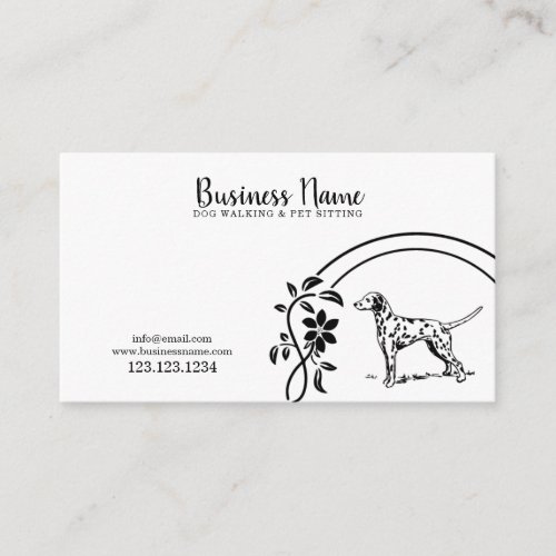 Elegant Black  White Dalmatian Floral Dog Walker  Business Card