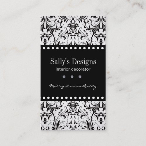 Elegant Black &amp; White Damask Business Card