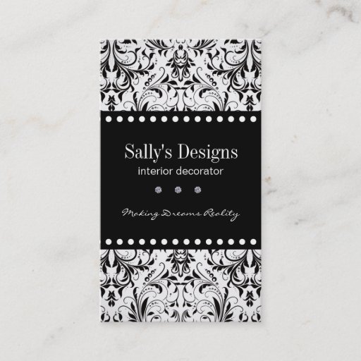 Customizable Elegant Black & White Damask Business Card