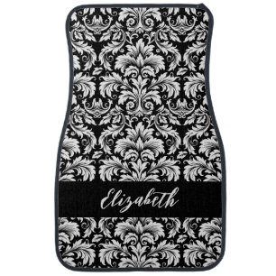 Elegant Black White Damask Car Floor Mat