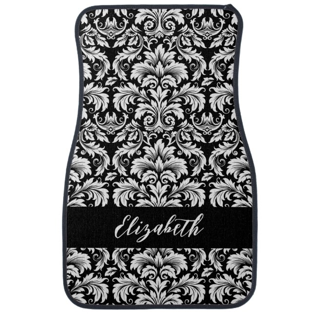 Elegant Black White Damask Car Floor Mat (Front)