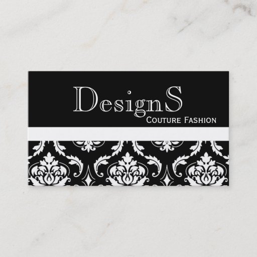 Customizable Elegant Black White Damask Fashion Business Card