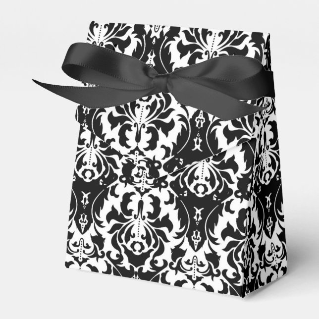 Elegant Black & White Damask Favor Boxes (Front Side)