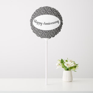 Elegant Black White Damask Happy Anniversary Balloon