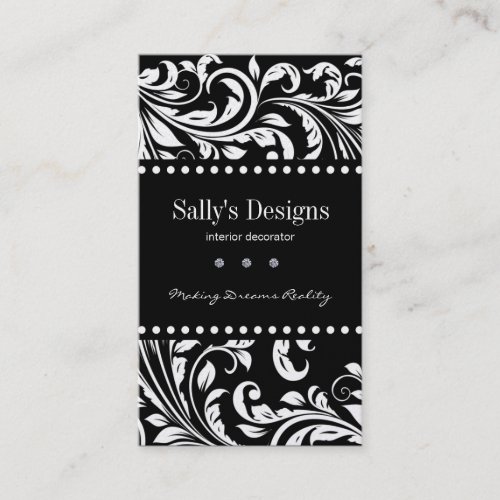 Elegant Black &amp; White Damask Interior Designer Business Card Template