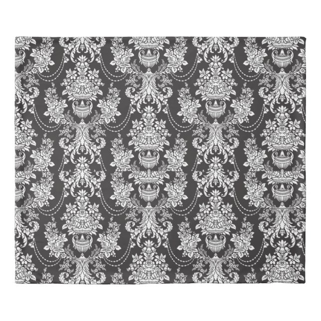 Elegant Black White Damask Metallic Duvet Cover (Front)