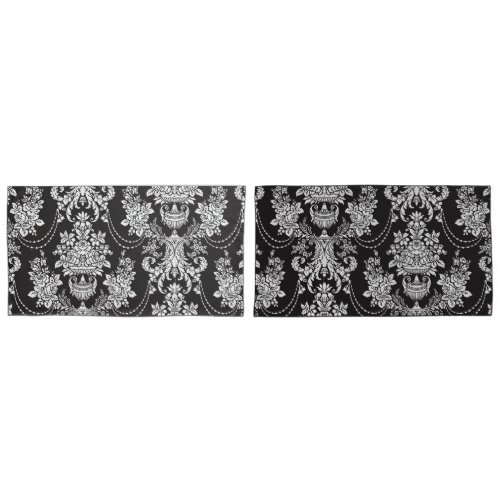 Elegant Black White Damask Metallic Pillow Case