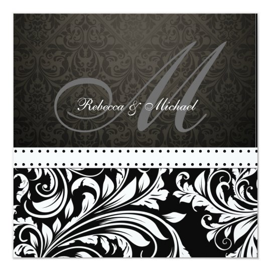 Elegant Black & White Damask Monogram Card Zazzle