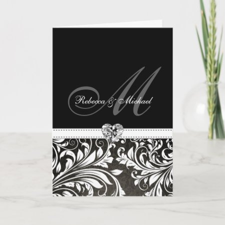 Elegant Black & White Damask Monogram Invitations