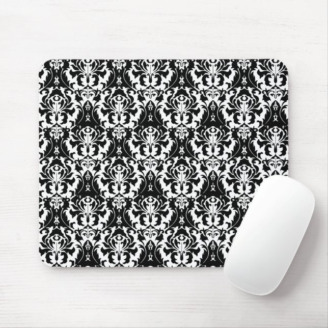 Elegant Black & White Damask Mouse Pad (With Mouse)