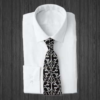 Elegant Black White Damask Neck Tie