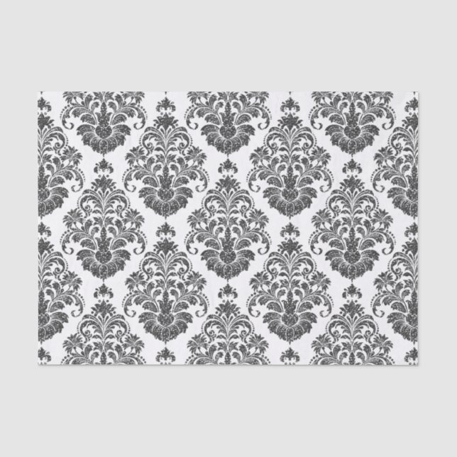 elegant black white Damask party Tissue Paper (Front)