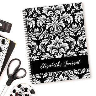 Elegant Black White Damask Pattern Notebook