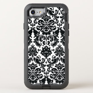 Elegant Black White Damask Pattern OtterBox Defender iPhone SE/8/7 Case