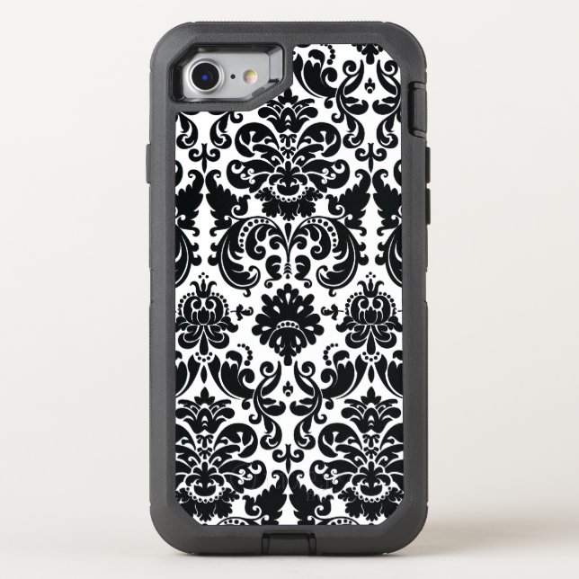 Elegant Black White Damask Pattern Otterbox iPhone Case (Back)