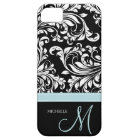 Elegant Black & White Damask Pattern with Monogram