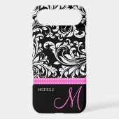 Elegant Black & White Damask Pattern with Monogram Case-Mate iPhone Case (Back)