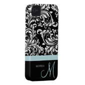 Elegant Black & White Damask Pattern with Monogram Case-Mate iPhone Case (Back/Right)