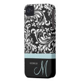 Elegant Black & White Damask Pattern with Monogram Case-Mate iPhone Case (Back Left)