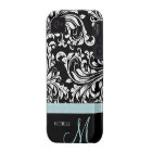 Elegant Black & White Damask Pattern with Monogram