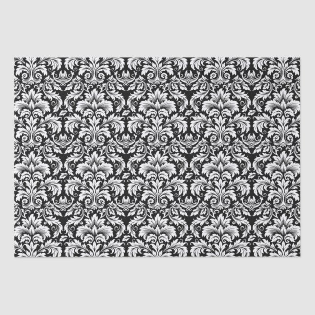 Elegant Black White Damask Tissue Paper (Front)