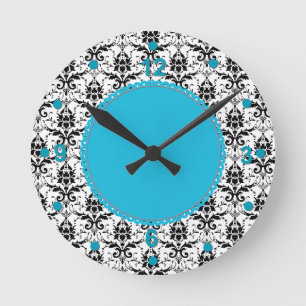 Elegant Black & White Damask Wall Clock
