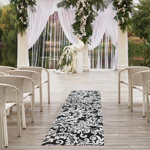 Elegant Black  White Damask Wedding Aisle Runner 