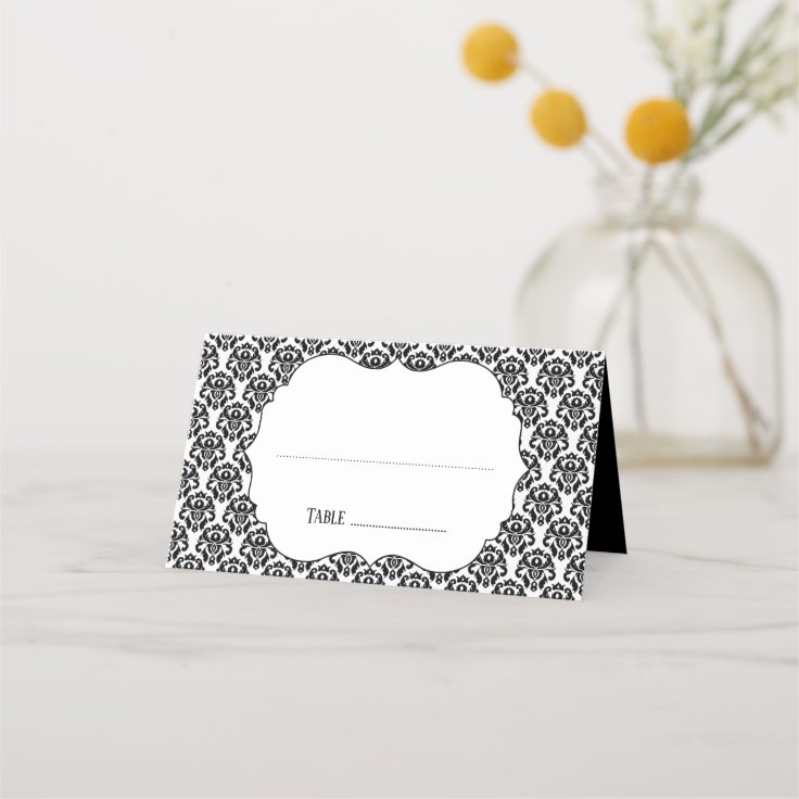 Elegant Black White Damask Wedding Escort Card | Zazzle