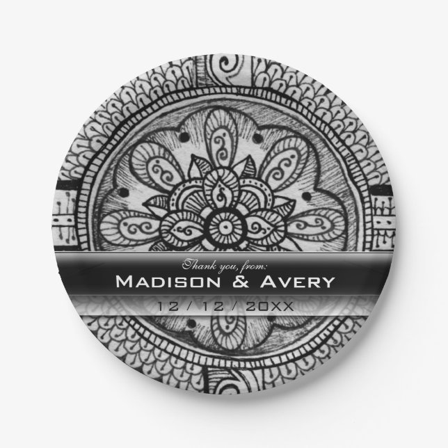 Elegant Black White Damask Wedding Event Love Wins Paper Plates (Front)